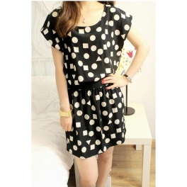 dress motif polkadot kotak D842