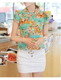 blouse wanita korea corak bunga T1157