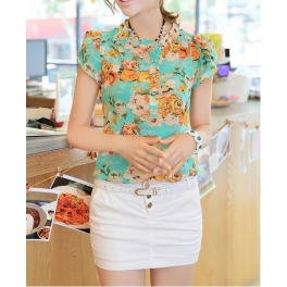 blouse wanita korea corak bunga T1157