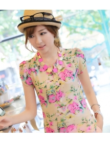 blouse wanita korea corak bunga T1158