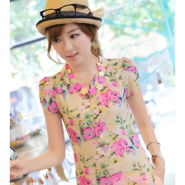 blouse wanita korea corak bunga T1158