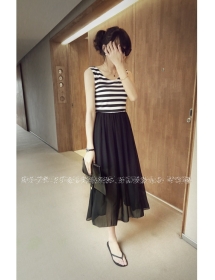 long dress wanita motif salur D944