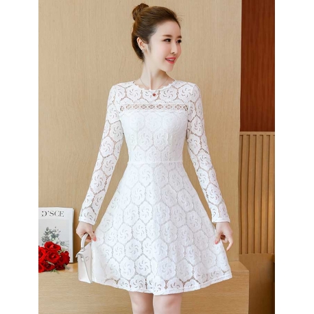 dress brukat lengan panjang D5589