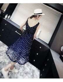 dress wanita v-neck motif polkadot D947