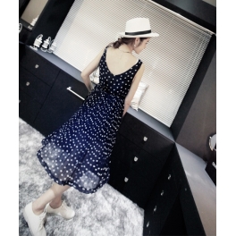 dress wanita v-neck motif polkadot D947