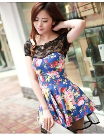 dress wanita korea corak bunga D953