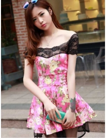 dress wanita korea motif bunga D954