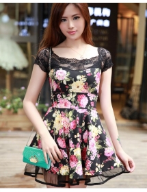 dress wanita korea corak bunga D955