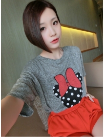 baju setelan mickey ribbon T1194