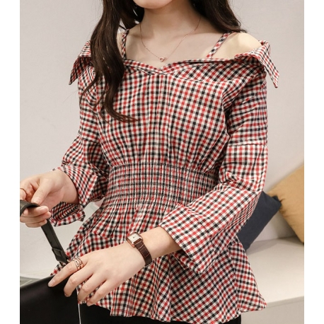 blouse korea motif kotak kotak T5413