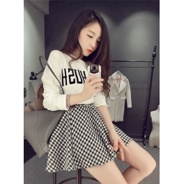 rok wanita motif houndstooth T952