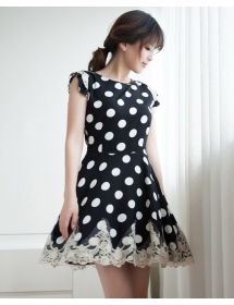 dress wanita motif polkadot D1093