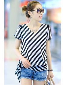 blouse V-neck motif salur T1404