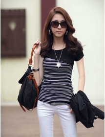 blouse wanita motif salur T1409