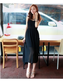 long dress chiffon tanpa lengan D1153