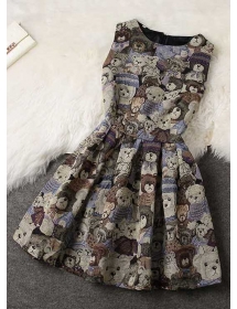 dress wanita motif teddy bear D1176