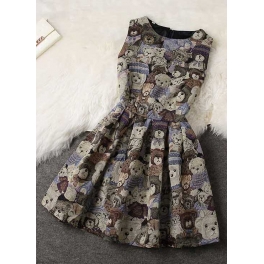 dress wanita motif teddy bear D1176