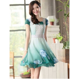 dress pesta lengan pendek motif bunga D1182