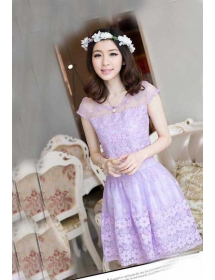 dress pesta lengan pendek motif bunga D1189