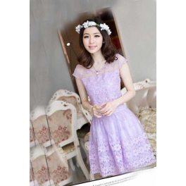 dress pesta lengan pendek motif bunga D1189