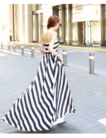 long dress model kemben motif salur D1194