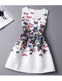 dress tanpa lengan motif butterfly D1195