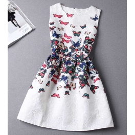 dress tanpa lengan motif butterfly D1195