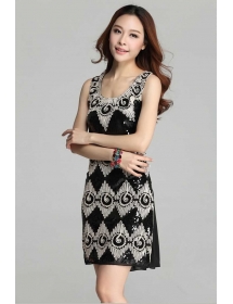 dress pesta wanita motif zigzag D1234