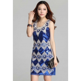 dress pesta wanita motif zigzag D1235