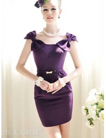 dress pesta tanpa lengan model pita D1251