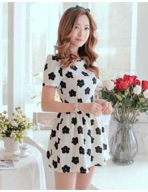 dress wanita korea motif bunga D1258