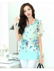 blouse chiffon motif kupu-kupu T1536