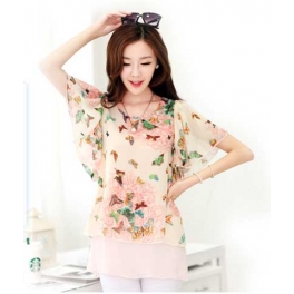 blouse chiffon motif kupu-kupu T1537