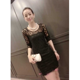 dress brukat lengan panjang D1374