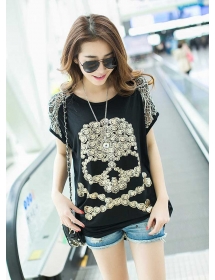 blouse wanita motif tengkorak T1568