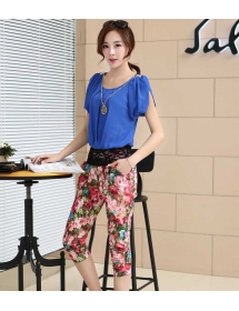 setelan wanita korea motif bunga T1579