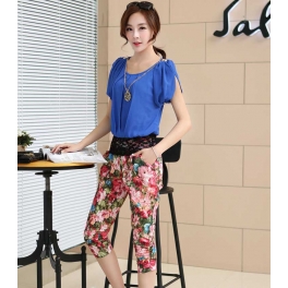 setelan wanita korea motif bunga T1579