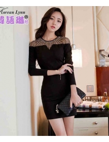 dress wanita korea lengan panjang D1444