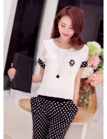 setelan wanita korea motif polkadot T2312