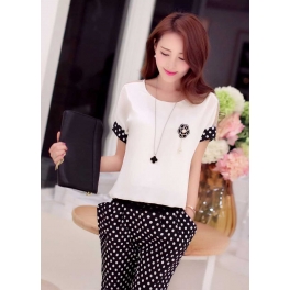 setelan wanita korea motif polkadot T2312