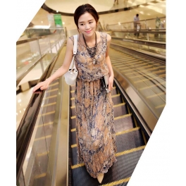 long dress tanpa lengan motif batik D1468