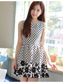 dress wanita korea motif bunga D1470