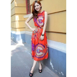 long dress tanpa lengan motif batik D1533