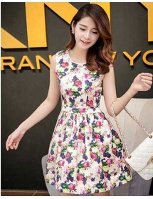 dress wanita korea motif bunga D1600