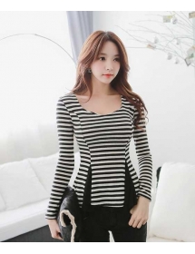 blouse wanita motif salur T1778