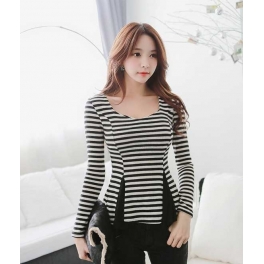 blouse wanita motif salur T1778