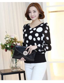 blouse v-neck motif polkadot T1812