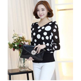 blouse v-neck motif polkadot T1812