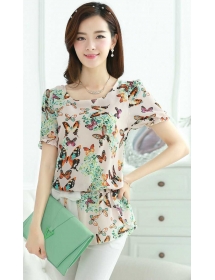 blouse chiffon motif kupu-kupu T2029