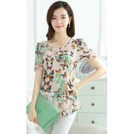 blouse chiffon motif kupu-kupu T2029